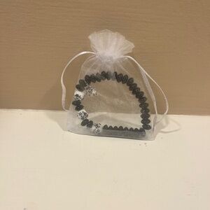 Lucky Elephant Bracelet | Black & White Beaded Stretch